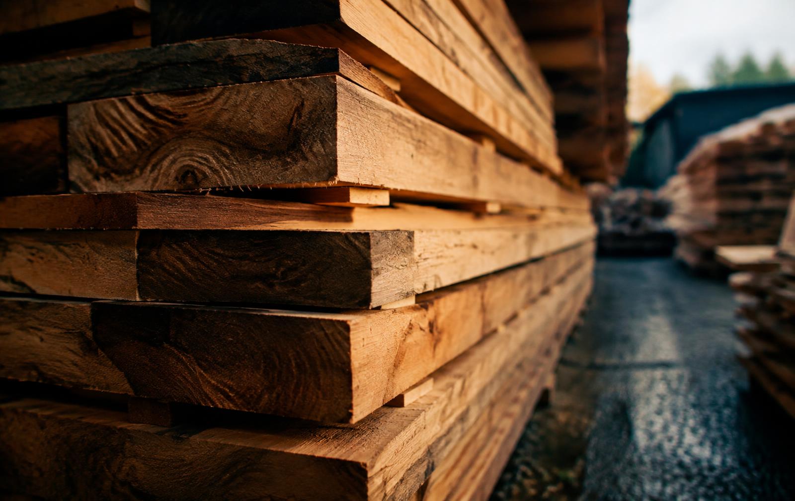 Stacked sawn timber at The Wood Pile yard